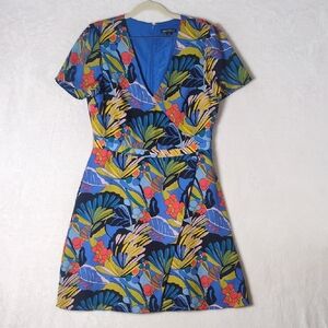 J. Crew Mercantile Blue Colorful Botanical Knee Length‎ Dress Size 8